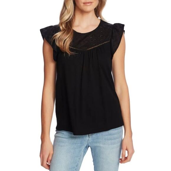 Cece Flutter Sleeve Eyelet Yoke Knit Top - Picture 6 of 6